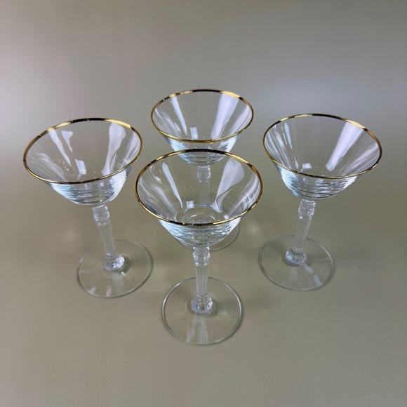 Vintage Gold Rimmed Crystal Stem Glasses – Set of 4 | Ornate Stemware - Picture 3 of 16
